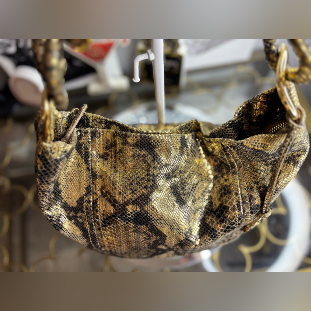 Michael Kors metallic gold snakeskin hobo shoulder bag EUC - Picture 5 of 13